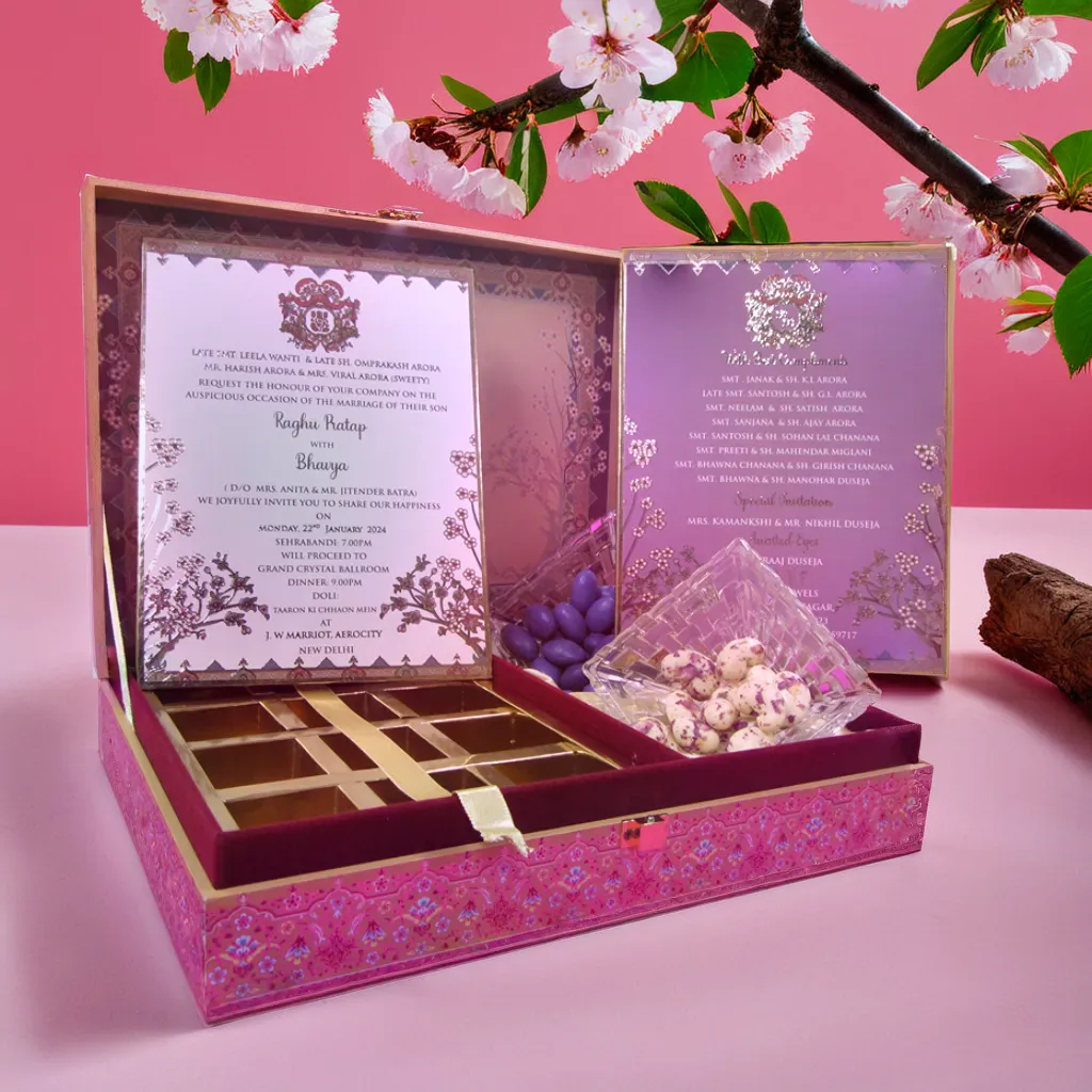 Wedding Cards Gift Boxes Wedding Boxes Dry Fruit Chocolate Box Baby Pink Customized Reet Hamporio Nanak Shah Supplier Manufacturer Seller Ahmedabad Gujarat India